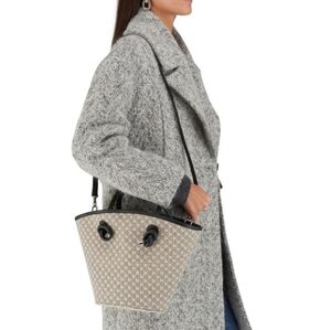 ANINE BING‎ AB Logo Taylin Canvas Tote Bag Shoulder Crossbody Beige Black